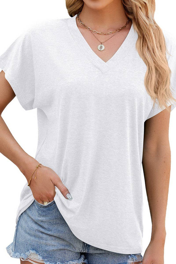 V NECK CASUAL SHORT SLEEVE TOP