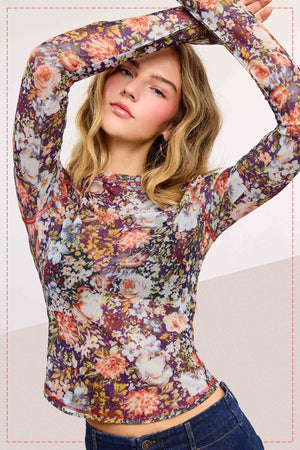 Semi Sheer Floral Mesh Layering Top