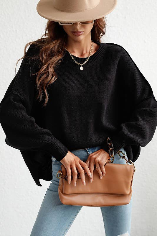 LOOSE FIT DOLMAN SLEEVE KNIT SWEATER