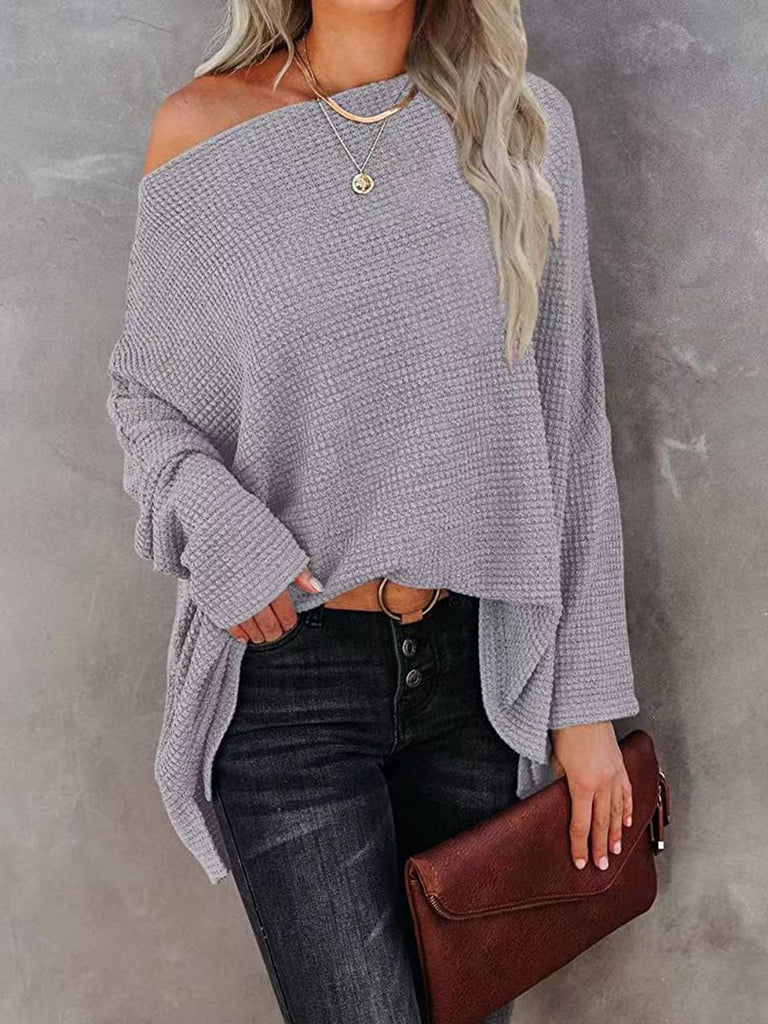 Oversized Waffle Knit Off Shoulder Top